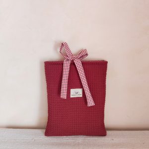 Funda tablet de tela waffle "Tilda" con lazo vichy