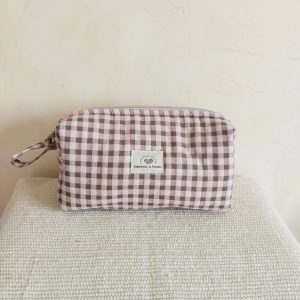 Neceser de tela hecho a mano "Emily" - M, Vichy Seersucker rose